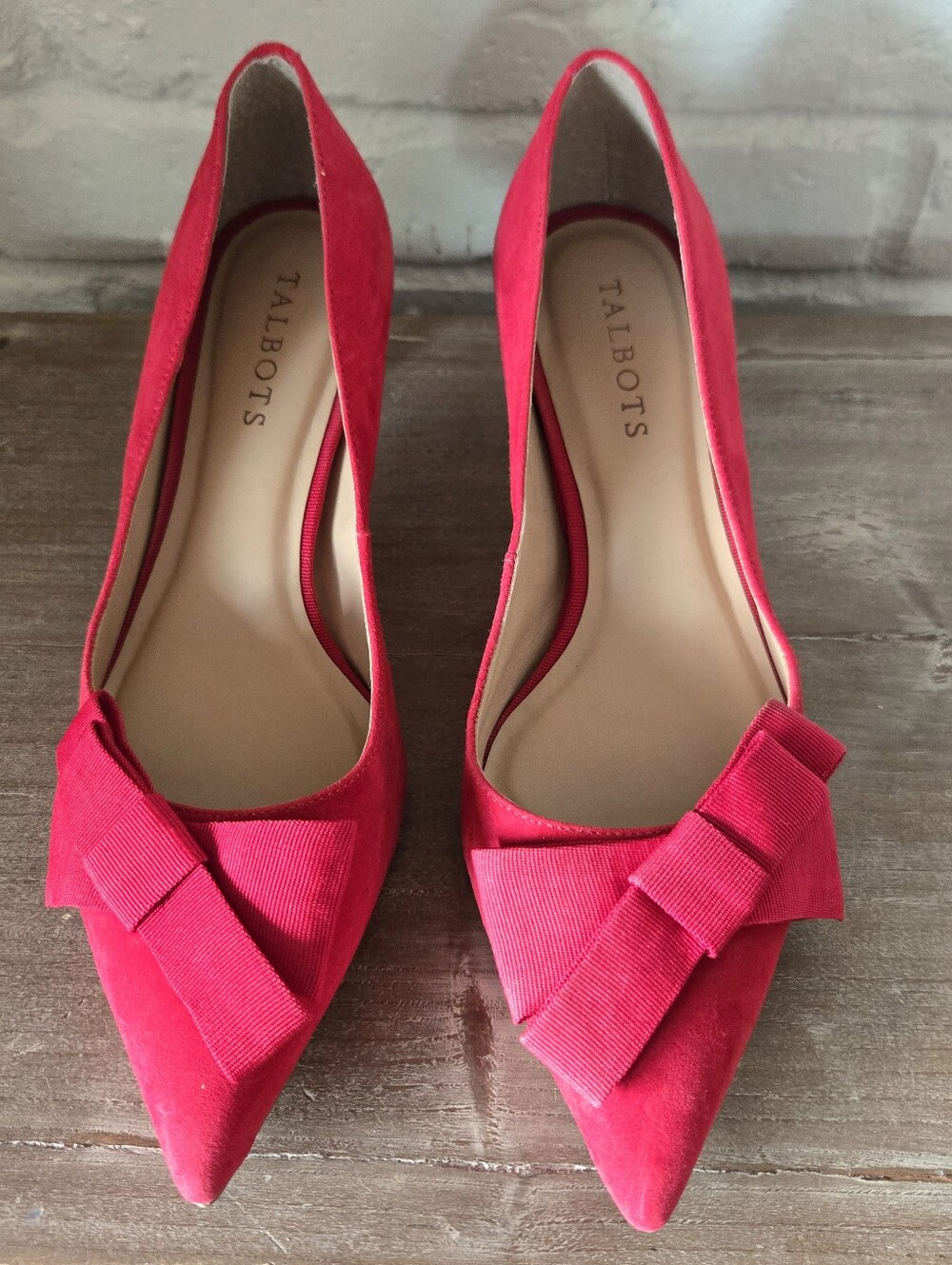Red Suede Leather Erica Kitten Bow Heels, Party, Holiday, 8M